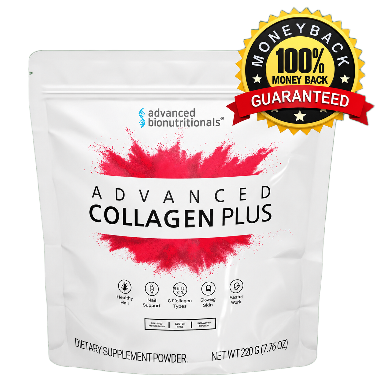 Advanced Collagen Plus bag with money-back guarantee
